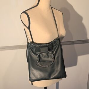 Theory Dark Green Crossbody Bag with Silver Ring Accent